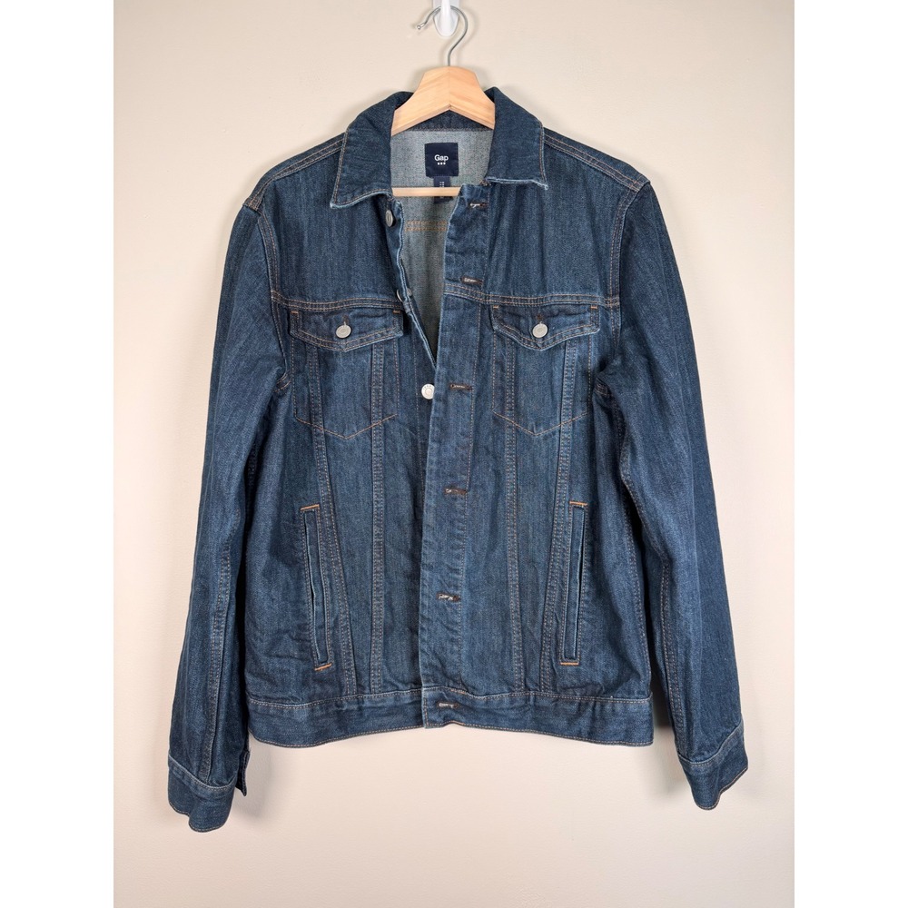 Gap Mens Dark Wash Denim Trucker Jacket Blue Button Up Size M 1969 927706-00 - Picture 2 of 11